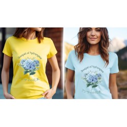 T-Shirt „Bouquet of hydrangeas“ with Japanese translation, regular fit premium crewneck shirt, graphic flowery herb print, faux