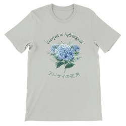 T-Shirt „Bouquet of hydrangeas“ with Japanese translation, regular fit premium crewneck shirt, graphic flowery herb print, faux