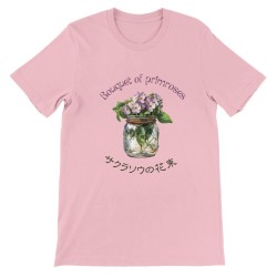 T-Shirt„Bouquet of primroses“ with Japanese translation, regular fit premium crewneck shirt, graphic flowery herb print,glass ja