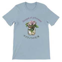 T-Shirt„Bouquet of primroses“ with Japanese translation, regular fit premium crewneck shirt, graphic flowery herb print,glass ja