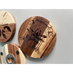 Music Lover Gift - Wooden Coaster Bottle Opener with Custom Name - Rockstar Party Favor - Beer Themed