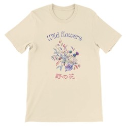 T-Shirt „Wild Flowers“ with Japanese translation, regular fit premium crewneck shirt, graphic flowery herb print, real fake plan