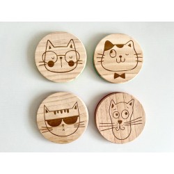 Smart Cats Wooden Felt Coasters, Set of 4 pcs, Kitten Lover Gift, Cool Cat stuff, Karma is a cat,