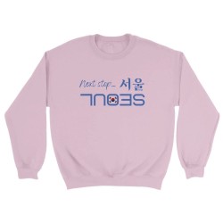 Next stop “Seoul“ Sweatshirt, Your Destination“ minimalist crewneck shirt, graphic sweater for travel blogger, Korean characters