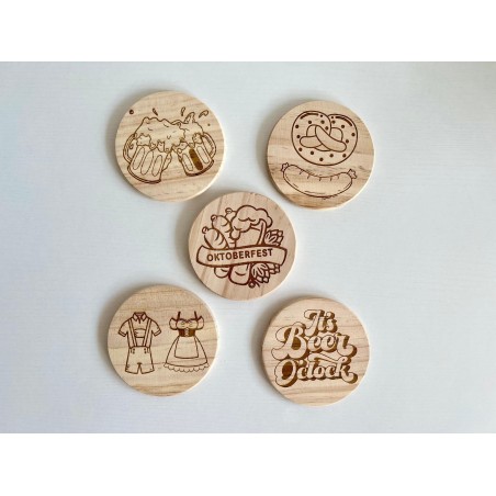 Oktoberfest Beer Wooden Coasters, Set of 5 pcs, 5th wedding anniversary gift, Festival gift basket, Stag Bachelor Party