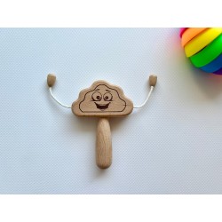 Happy Sad Cloud Face Baby Rattle Eco-Friendly Toy for Indoor and Outdoor Play - 2 Sides Engraved, Montessori Emotional Intellige