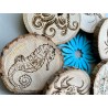 Under Sea World Wooden Coasters with Bark, Set of 6 pcs, 5th wedding anniversary gift, 6th anniversary present,