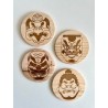 Kabuki Characters Wooden Coasters, Set of 4 pcs, 5th wedding anniversary gift, Traditional Japanese Theater Noh