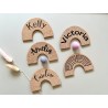 Personalized Cork Name Tags: Wedding, Baby Shower, Birthdays - Double-sided Engraved Rainbow Shape for Unique Celebrations
