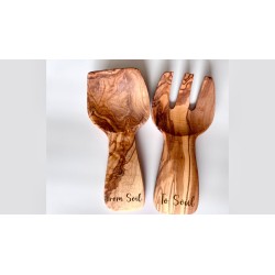 Olive Wood Salad Server Set with Custom Text Engraved, High Quality Utensils Salad Tosser Tongs, Housewarming Gift, Cooking enth