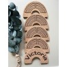 Personalized Cork Name Tags: Wedding, Baby Shower, Birthdays - Double-sided Engraved Rainbow Shape for Unique Celebrations