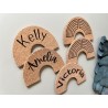 Personalized Cork Name Tags: Wedding, Baby Shower, Birthdays - Double-sided Engraved Rainbow Shape for Unique Celebrations