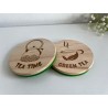 Green Tea Wooden Felt Coasters, Set of 2 pcs, 5th wedding anniversary gift, 7th anniversary present, Matcha Lover Gift