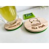 Green Tea Wooden Felt Coasters, Set of 2 pcs, 5th wedding anniversary gift, 7th anniversary present, Matcha Lover Gift