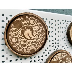 Japan Manhole Covers Animals Insects Wooden Coasters, Set of 5 pcs, New Home Apartment Gift, typical Japanese