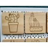 Square Succulent Cactus Wooden Coasters, Set of 6 pcs, 5th wedding anniversary gift, 6th anniversary present,