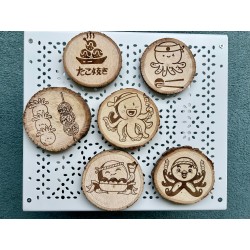 Cute Takoyaki Theme Wooden Coasters, Set of 6 pcs, 5th wedding anniversary gift, 6th anniversary present, Japanese dishes & cuis
