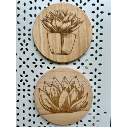 Succulent Cactus Wooden Coasters, Set of 5 pcs, 5th wedding anniversary gift, 6th anniversary present, Teacher retire