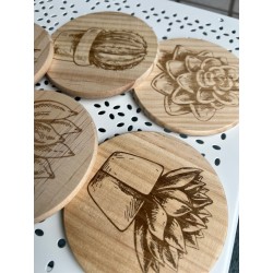 Succulent Cactus Wooden Coasters, Set of 5 pcs, 5th wedding anniversary gift, 6th anniversary present, Teacher retire