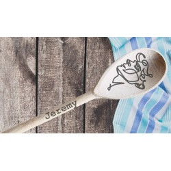 Set of 2 Personalized Engraved Wooden Spoons, Custom Line Art Spoon For Married Couples, Housewarming Gif, Baking Gift For Newly