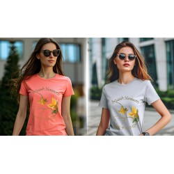 T-Shirt „Squash Blossom“ with Japanese translation, regular fit premium crewneck shirt, graphic flowery herb print, faux plants
