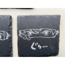 Anime Eyes Manga Peek-a-boo Slate Coasters, Set of 5, Japanese Culture, Black Stone Hibachi Invitation