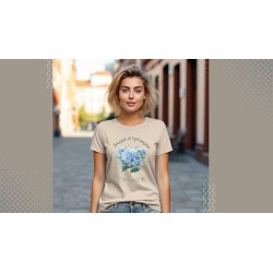 T-Shirt „Bouquet of hydrangeas“ with Japanese translation, regular fit premium crewneck shirt, graphic flowery herb print, faux