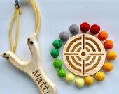 Engraved Wooden Slingshot Toy – with Target & Felt Balls, Custom Name thumbnail 1