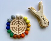 Engraved Wooden Slingshot Toy – with Target & Felt Balls, Custom Name thumbnail 2