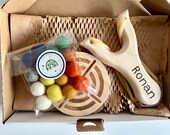 Engraved Wooden Slingshot Toy – with Target & Felt Balls, Custom Name thumbnail 3