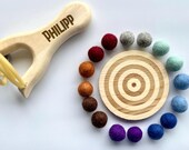 Engraved Wooden Slingshot Set: Felt Balls & Target, Personalized Toy thumbnail 1