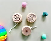 Personalized Wooden Yo-Yo with Custom Name & Spiral Design- Eco-Friendly Toy for Indoor and Outdoor Play - Front and Back Side Engraved thumbnail 2