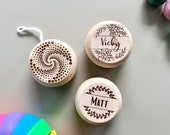 Personalized Wooden Yo-Yo with Custom Name & Spiral Design- Eco-Friendly Toy for Indoor and Outdoor Play - Front and Back Side Engraved thumbnail 1