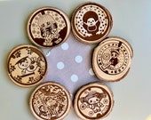 Japanese Manhole Cover Coasters: Engraved Wood Coaster Set thumbnail 2