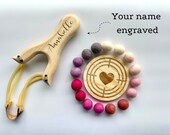Personalized Wooden Slingshot & Heart Target Set | 16 Felt Balls thumbnail 1