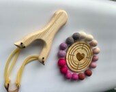 Personalized Wooden Slingshot & Heart Target Set | 16 Felt Balls thumbnail 4