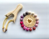 Personalized Wooden Slingshot & Heart Target Set | 16 Felt Balls thumbnail 8