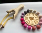 Personalized Wooden Slingshot & Heart Target Set | 16 Felt Balls thumbnail 6