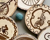 Bike Theme Wood Coasters with Bark - Set of 6 thumbnail 7