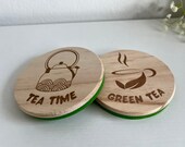 Wooden Felt Green Tea Coasters: Matcha Lover Gift (Set of 2) thumbnail 3