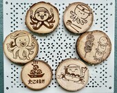 Takoyaki Character Wooden Coasters: Japanese Cuisine Gift, Set of 6 thumbnail 1
