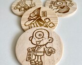 Yokai Wooden Coasters: Japanese Folklore Decor, Set of 4 thumbnail 6
