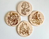 Yokai Wooden Coasters: Japanese Folklore Decor, Set of 4 thumbnail 1