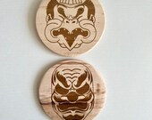 Kabuki Mask Wooden Coasters: Japanese Theater Decor, Set of 4 thumbnail 9