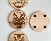 Kabuki Mask Wooden Coasters: Japanese Theater Decor, Set of 4 thumbnail 2