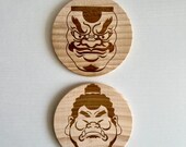 Kabuki Mask Wooden Coasters: Japanese Theater Decor, Set of 4 thumbnail 8