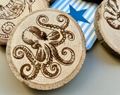 Undersea World Wooden Coasters with Bark: Nautical Decor, Set of 6 thumbnail 8