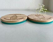 Glass & Bottle of Water Wooden Felt Coasters, Set of 2 pcs, 5th wedding anniversary gift, 7th anniversary present, Sparkling Water Present thumbnail 5