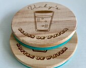 Glass & Bottle of Water Wooden Felt Coasters, Set of 2 pcs, 5th wedding anniversary gift, 7th anniversary present, Sparkling Water Present thumbnail 7