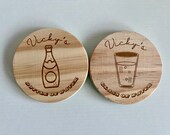 Glass & Bottle of Water Wooden Felt Coasters, Set of 2 pcs, 5th wedding anniversary gift, 7th anniversary present, Sparkling Water Present thumbnail 6